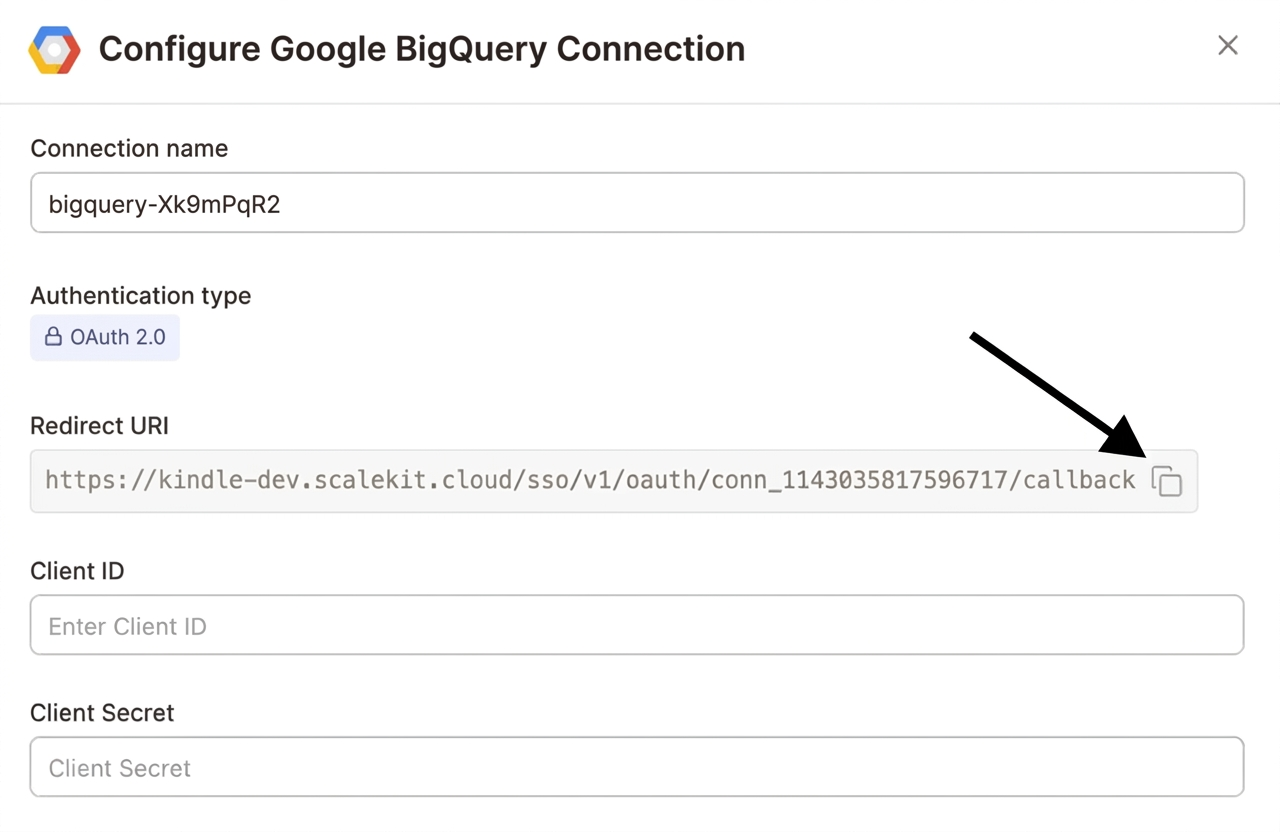 Copy redirect URI from Scalekit dashboard